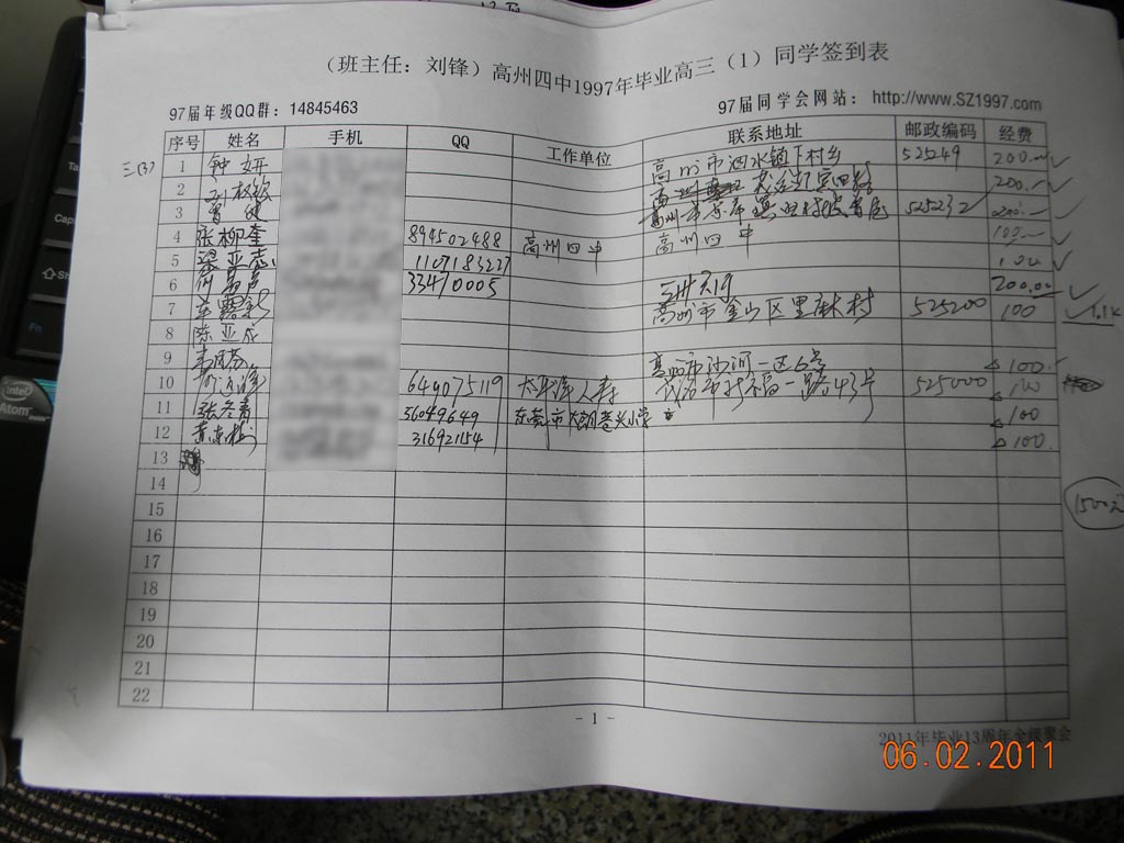 高三(1)班经费收入